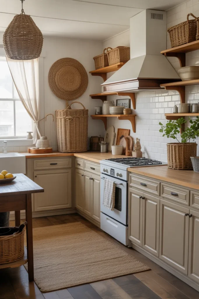  Cozy Farmhouse Kitchen with Woven Textures