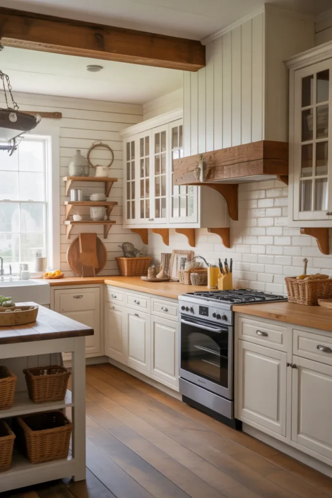  White Farmhouse Kitchen with Warm Wood Accents