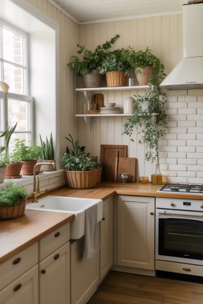  Farmhouse Kitchen with Fresh Greenery Accents