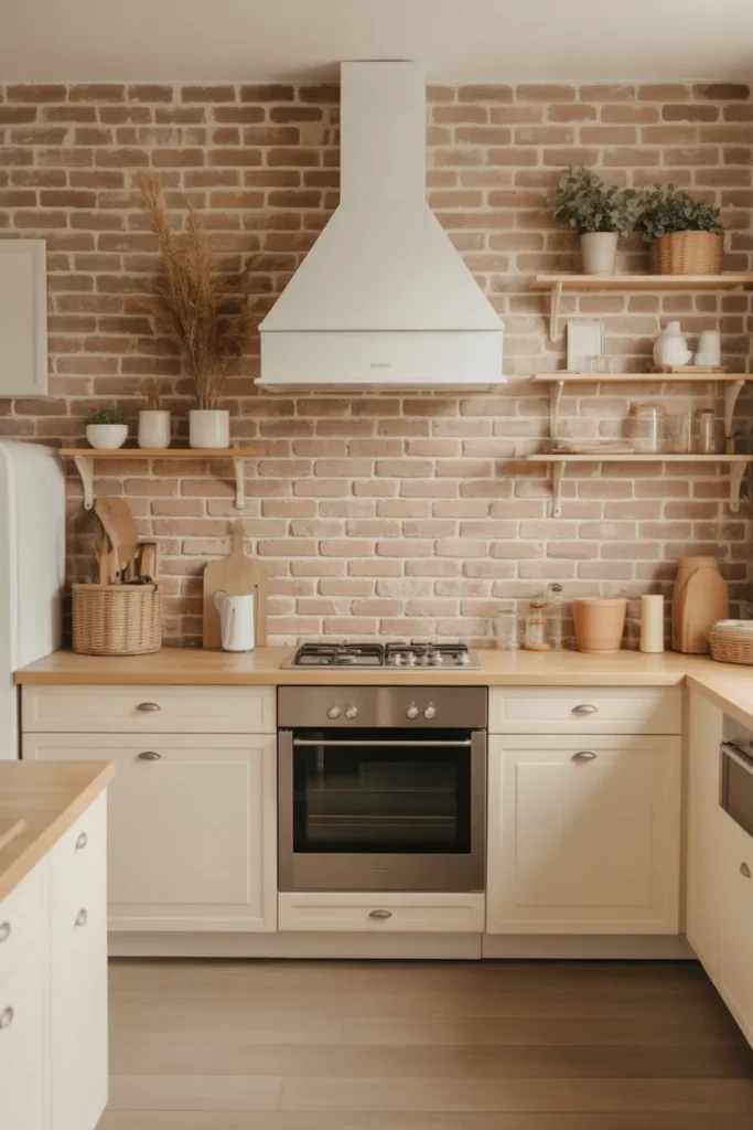 Brick Backsplash with Minimalist Farmhouse Style