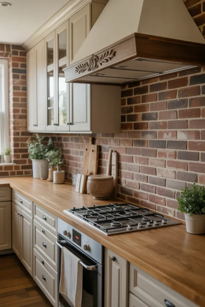 Brick Backsplash with Natural Stone Countertops
