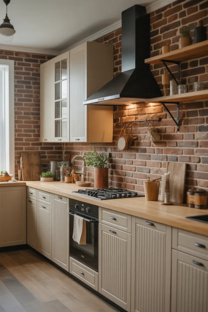  Country Farmhouse Kitchen with Brick Accents