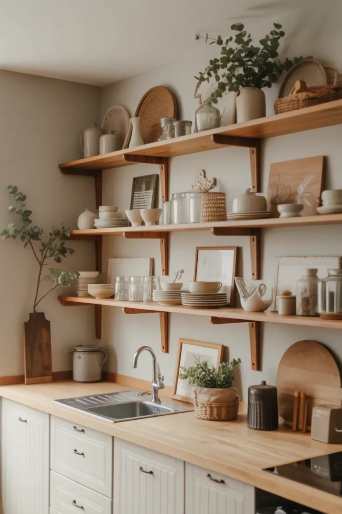  Open Shelving with Country Farmhouse Decor