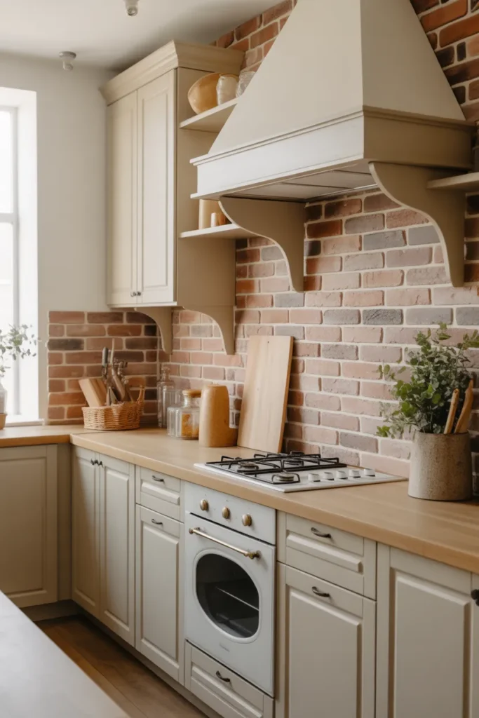 Brick Backsplash with Neutral Farmhouse Palette