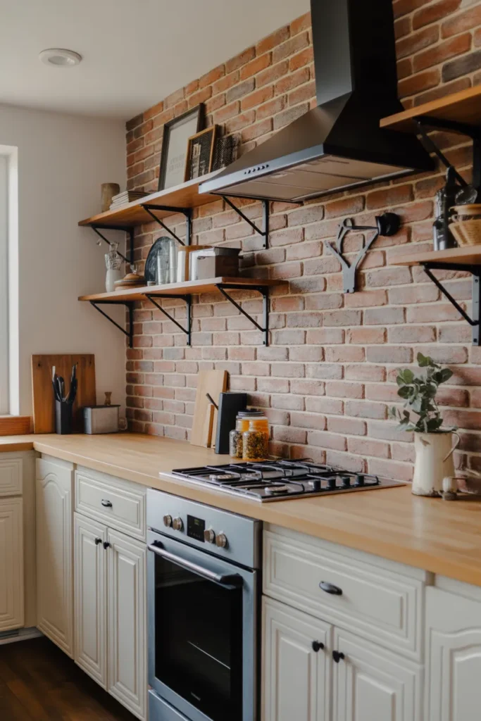 Brick Backsplash with Industrial Farmhouse Touches