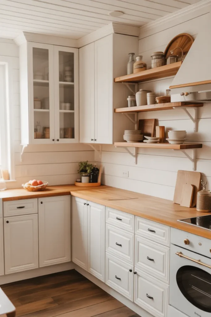  Classic White Cabinets With Wood Accents