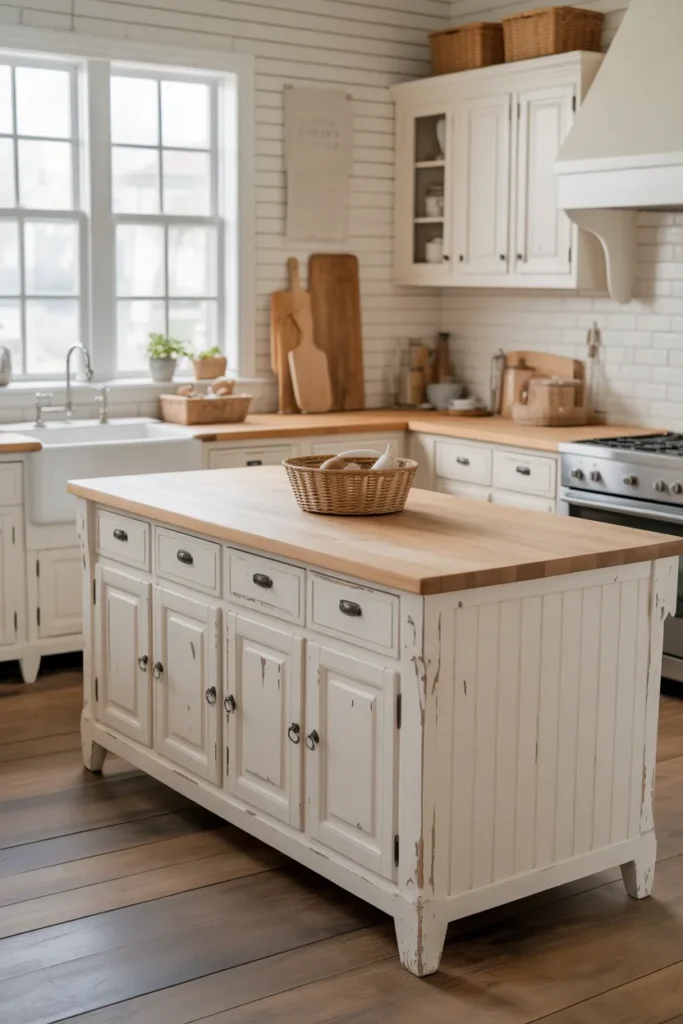 Distressed White Farmhouse Kitchen Island