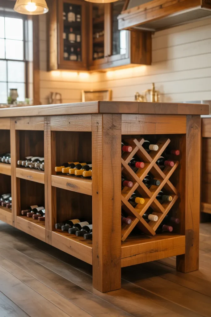 Farmhouse Kitchen Island With Built-In Wine Storage