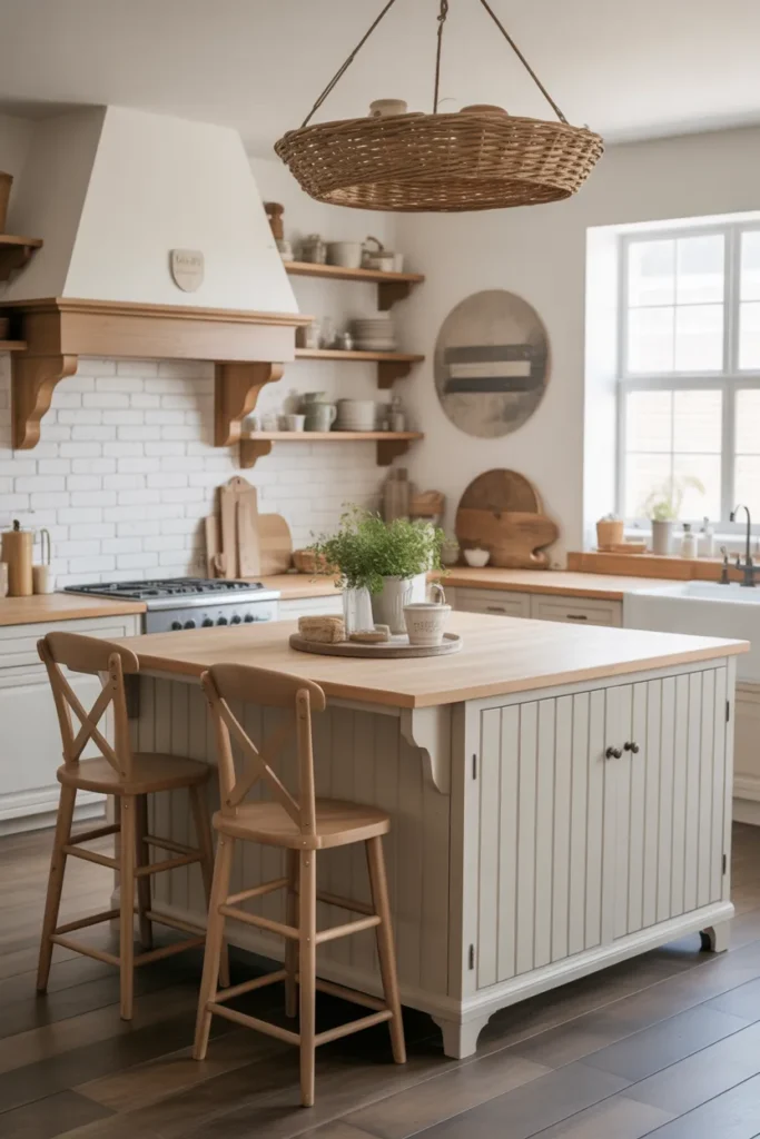 Farmhouse Kitchen Island With Neutral Painted Base