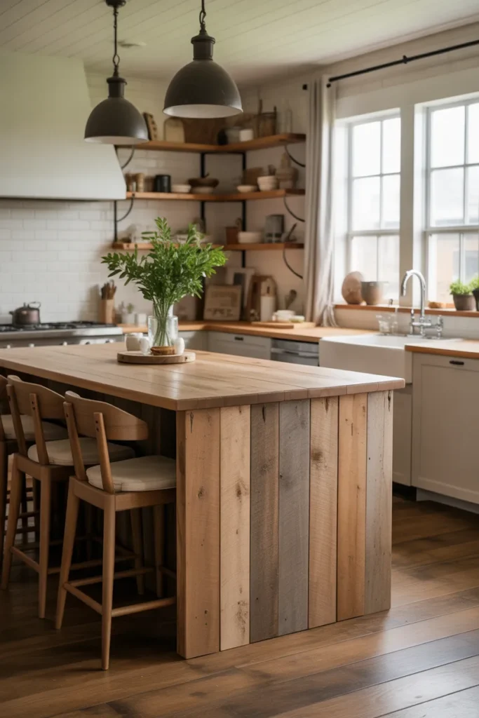 Farmhouse Kitchen Island With Reclaimed Wood Base