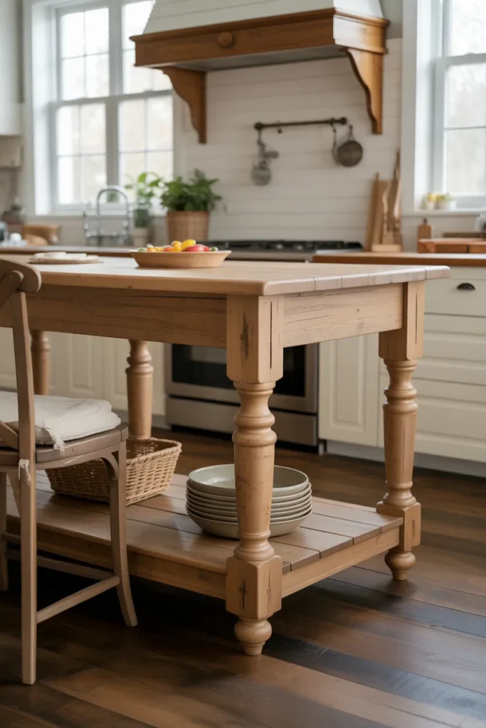 Farmhouse Kitchen Island With Turned Wood Legs