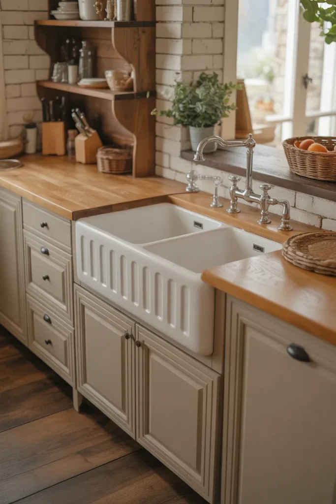 Rustic Farmhouse Kitchen Island With Apron Sink