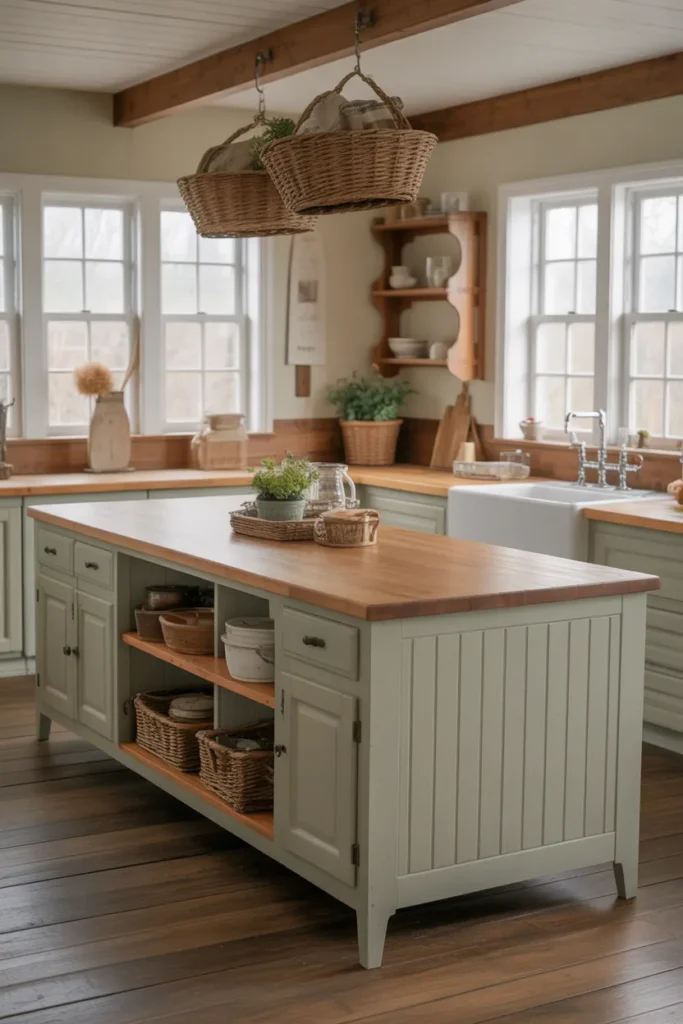 Rustic Farmhouse Kitchen Island With Painted Base