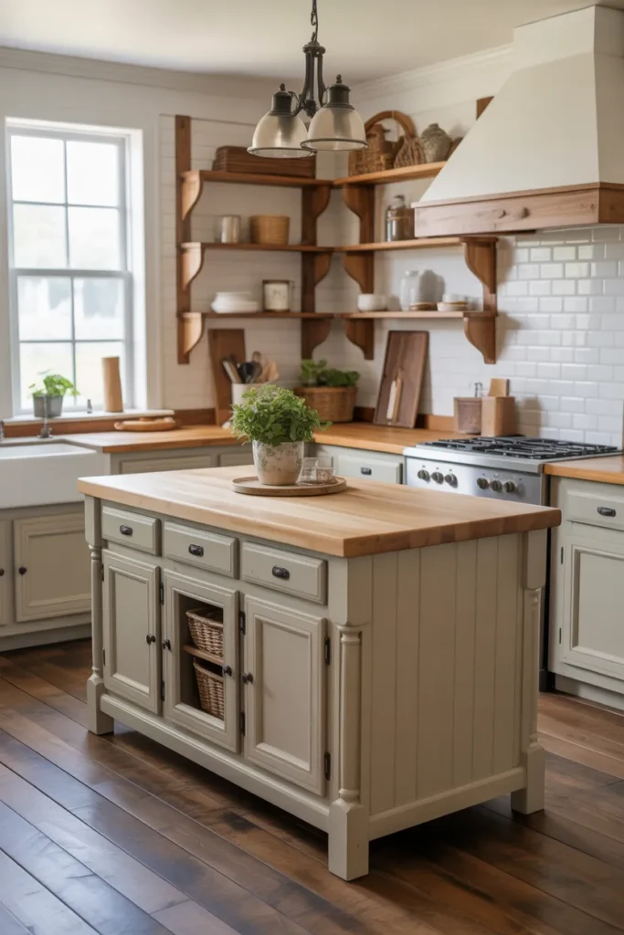 Rustic Farmhouse Kitchen Island With Two-Tone Finish