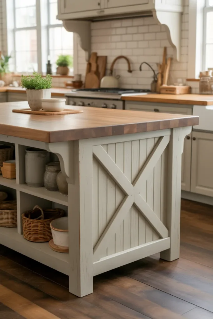Rustic Farmhouse Kitchen Island With X-Brace Details