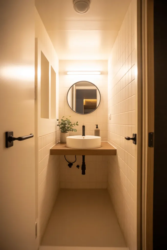  Minimalist White Half Bathroom with Floating Vanity