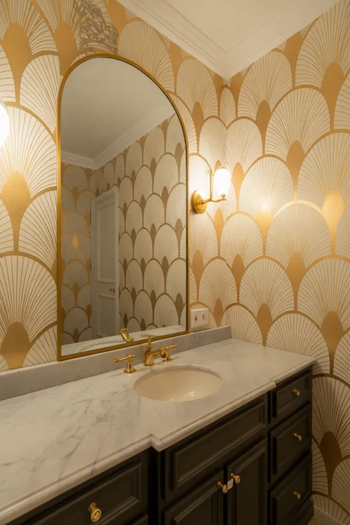  Art Deco Gold Fan Pattern Wallpaper
