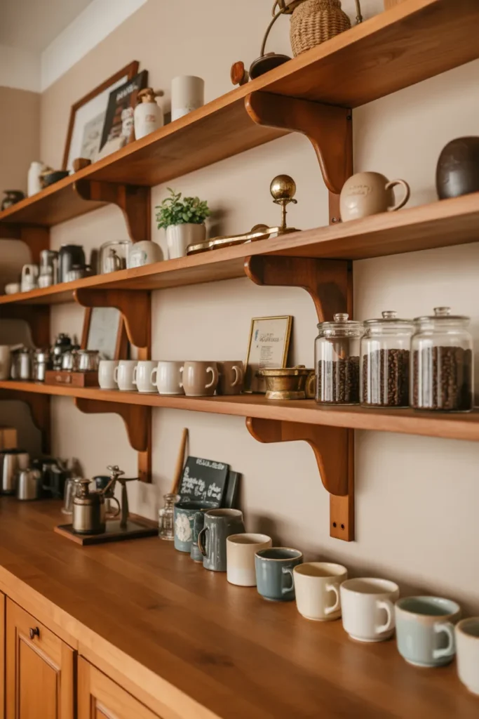 Coffee Bar with Open Wooden Shelving