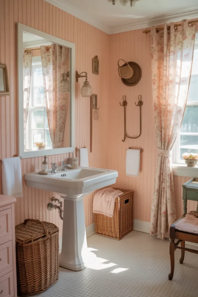  Cottage-Style Pink Retro Bathroom