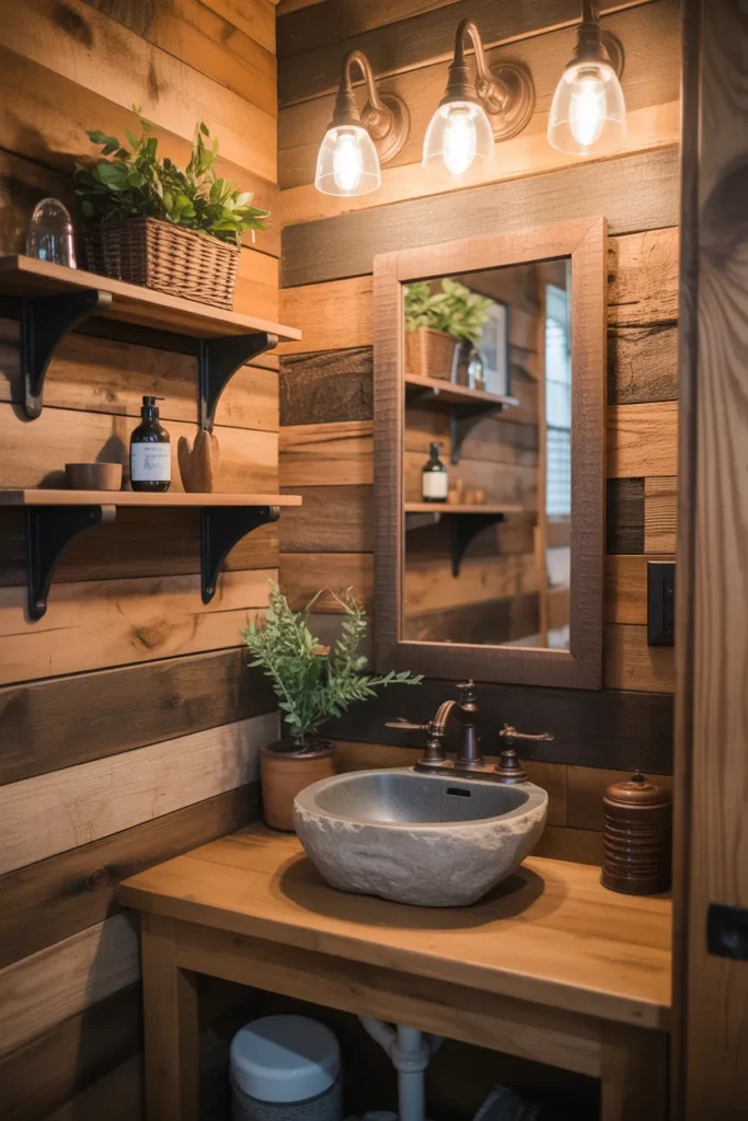  Rustic Wood Half Bathroom with Cabin-Inspired Charm