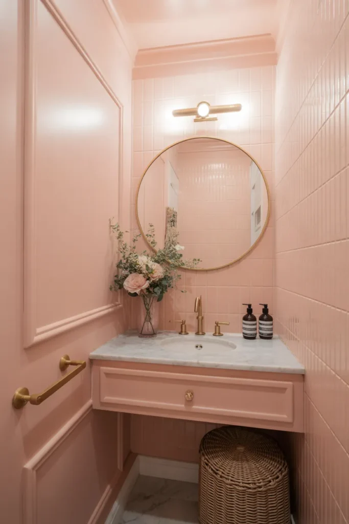  Chic Pink Half Bathroom with Feminine Touches