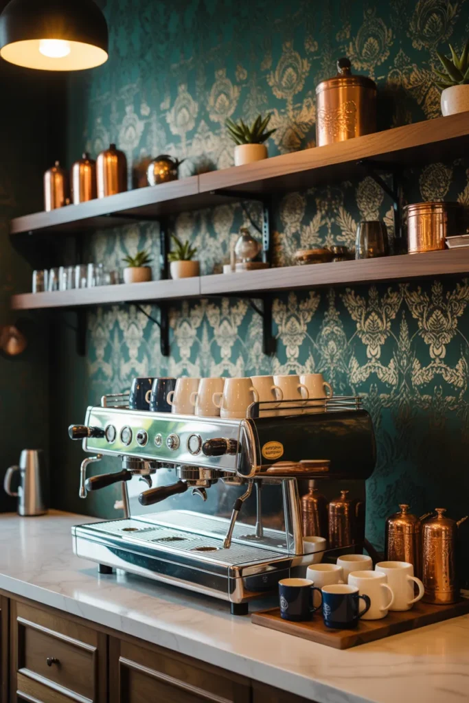Coffee Bar with Statement Wallpaper