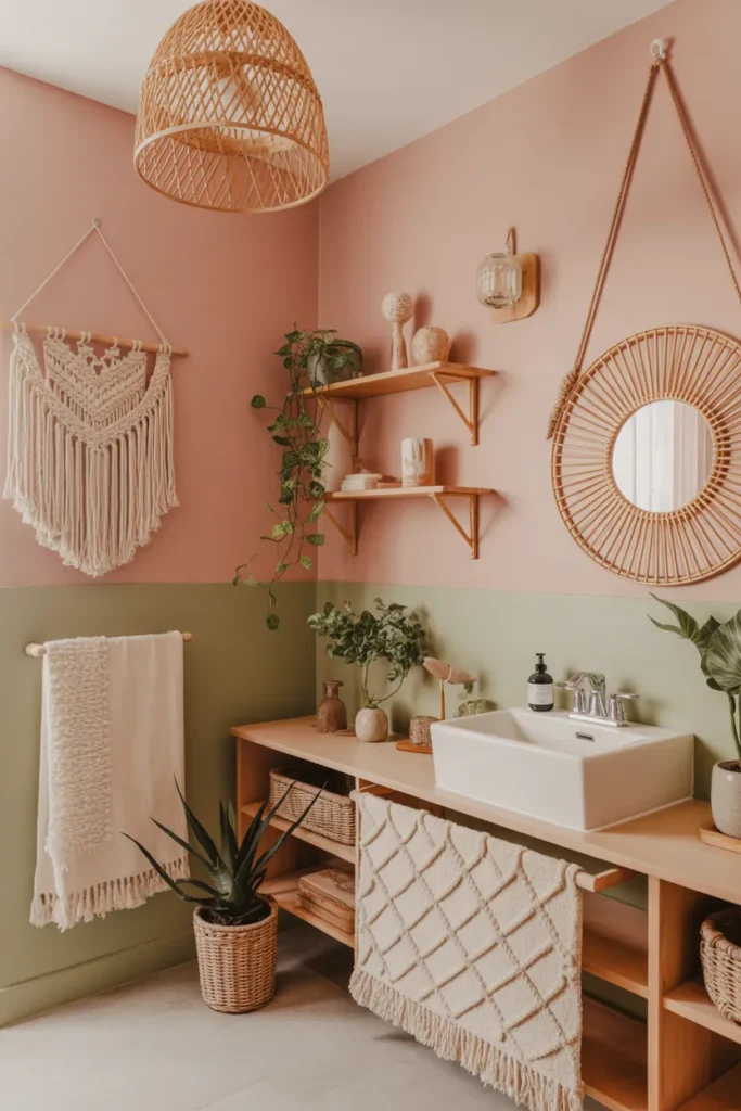 Pink and Green Boho Bathroom Oasis