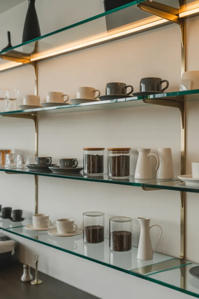 Elegant Coffee Bar with Glass Shelves