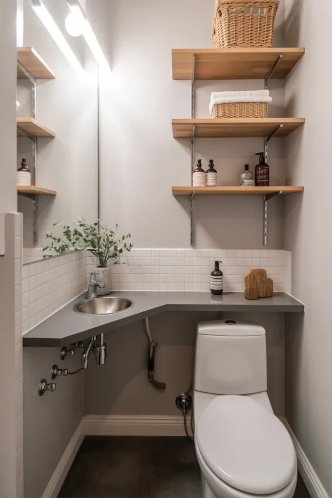   Space-Saving Half Bathroom with Corner Sink
