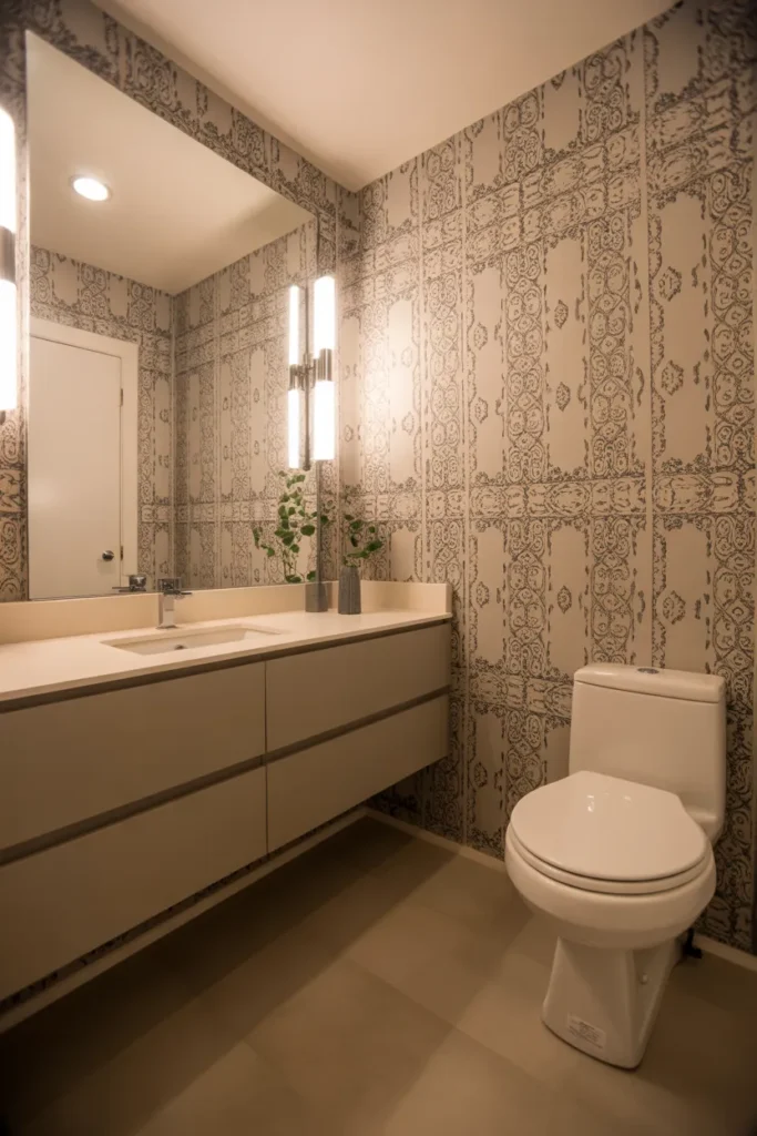  Contemporary Half Bathroom with Statement Wallpaper