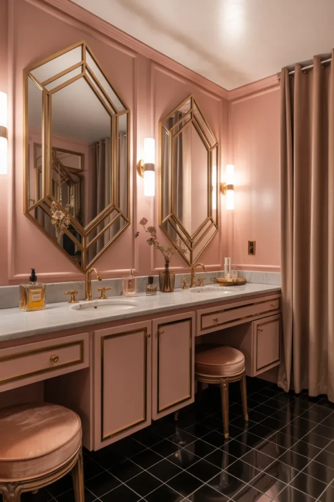  Retro Pink Bathroom With Art Deco Touches