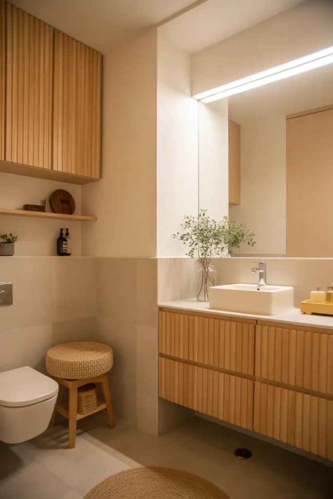  Tiny Japandi Half Bathroom with Calm Minimalism