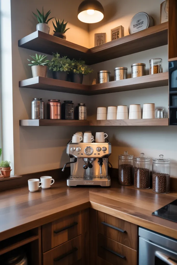 Corner Coffee Bar with a Compact Cabinet