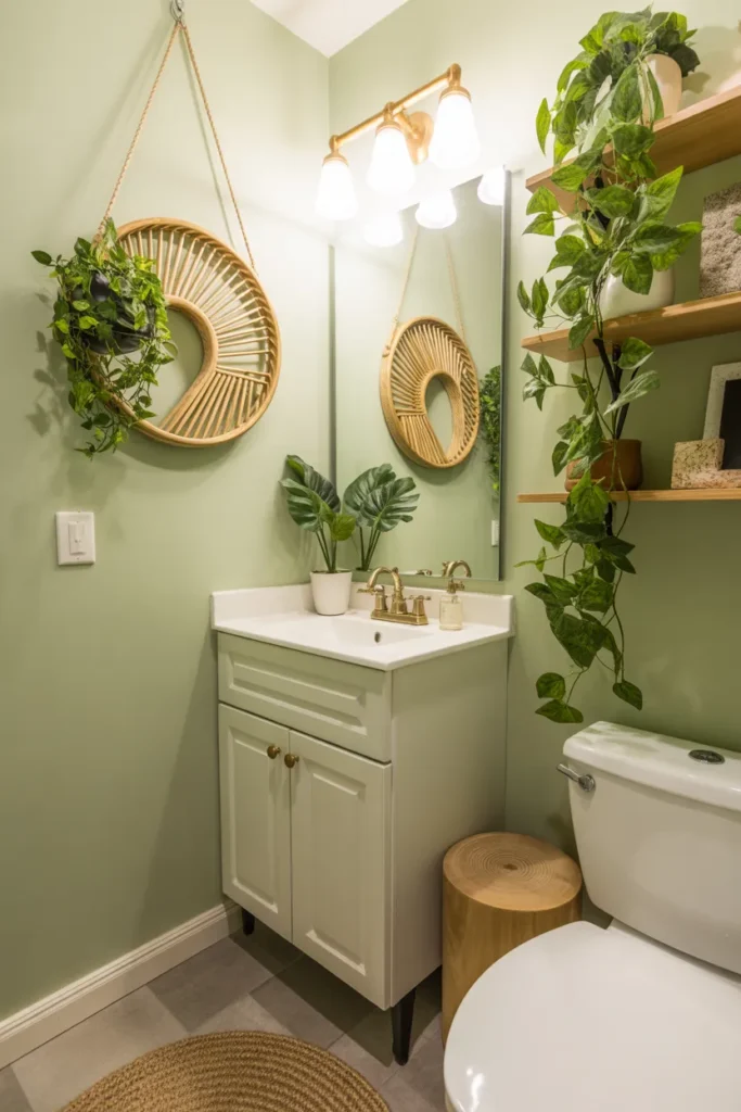   Green Accent Half Bathroom with Botanical Decor