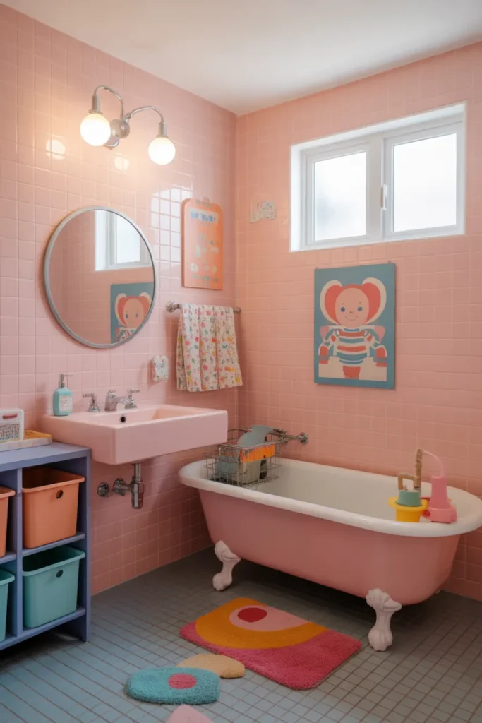  Playful Retro Pink Kids’ Bathroom