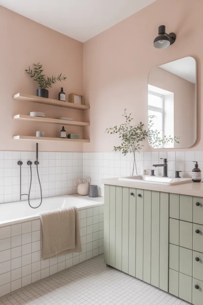 Scandinavian Pink and Green Bathroom Design