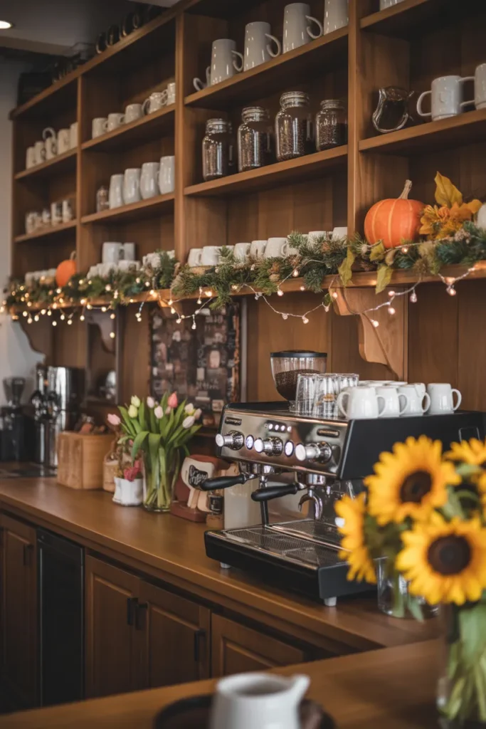 Coffee Bar with Seasonal Decor Displays