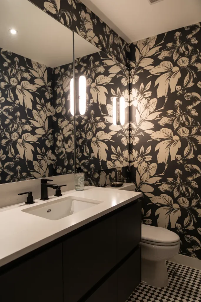  Black and White Floral Statement Wallpaper