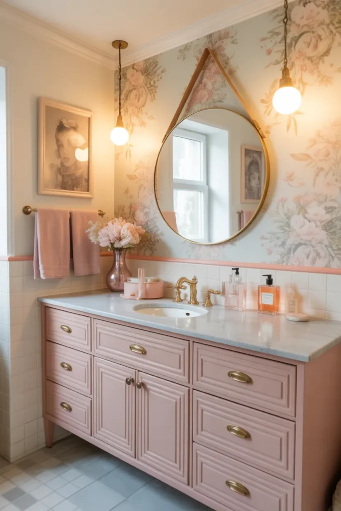  Blush Pink Vanity With Vintage Accents
