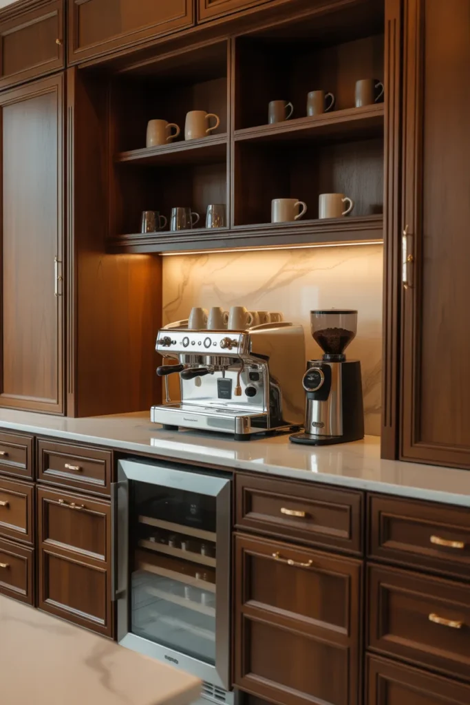 Luxury Built-In Coffee Bar with Beverage Fridge