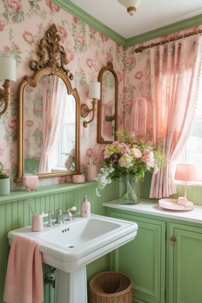 Floral Wallpaper With Pink and Green Accents