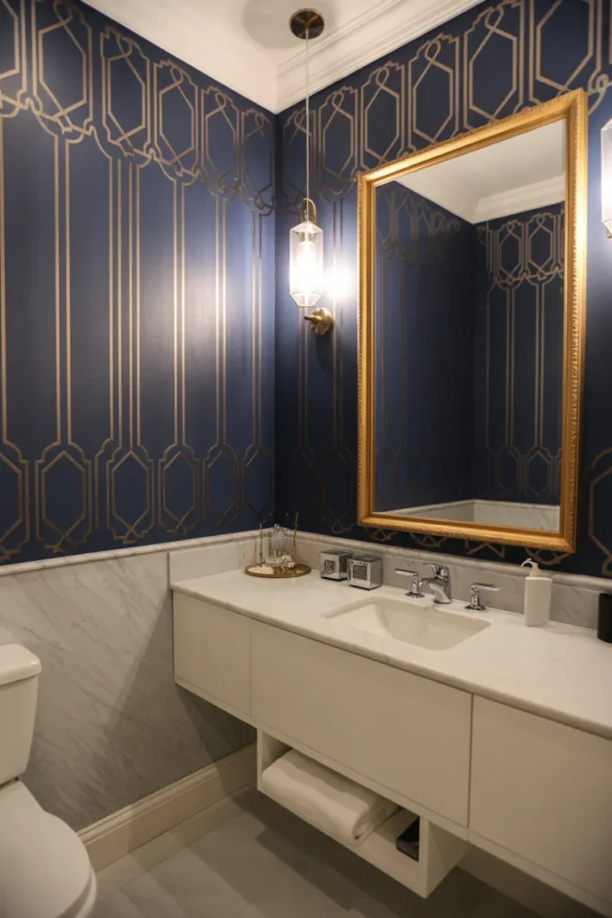  Navy Blue Wallpaper With Gold Accent Details