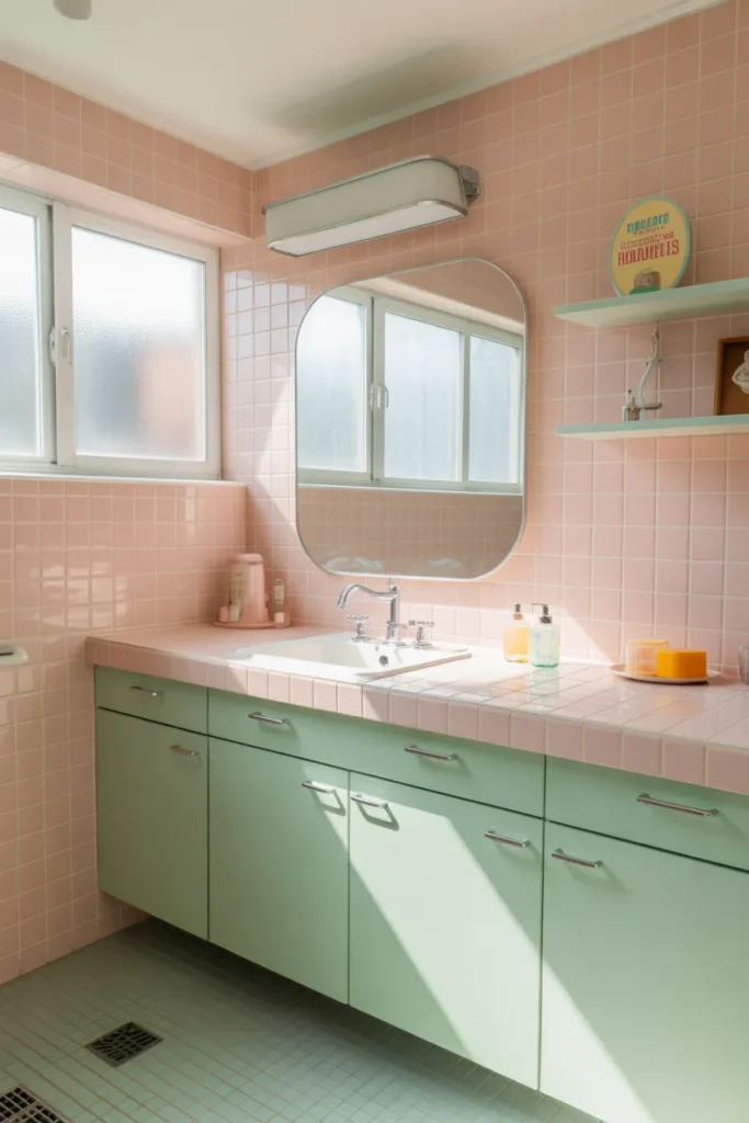  Pink and Mint Retro Bathroom Combo
