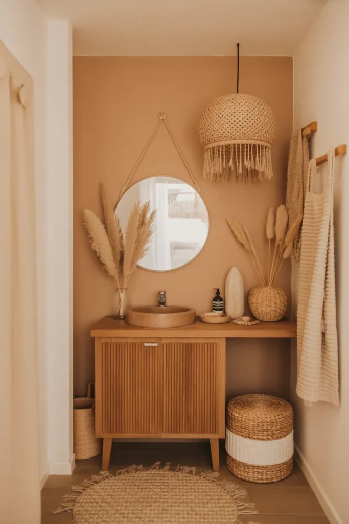  Small Boho Half Bathroom with Natural Textures