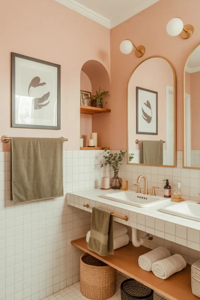 Soft Pink Walls With Olive Green Decor