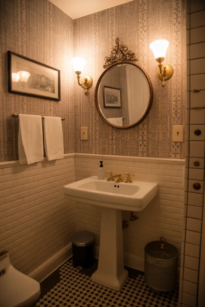  Vintage Inspired Half Bathroom with Classic Charm