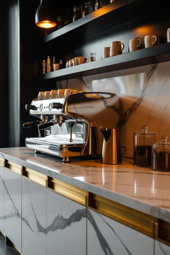 Luxury Marble Coffee Bar Setup