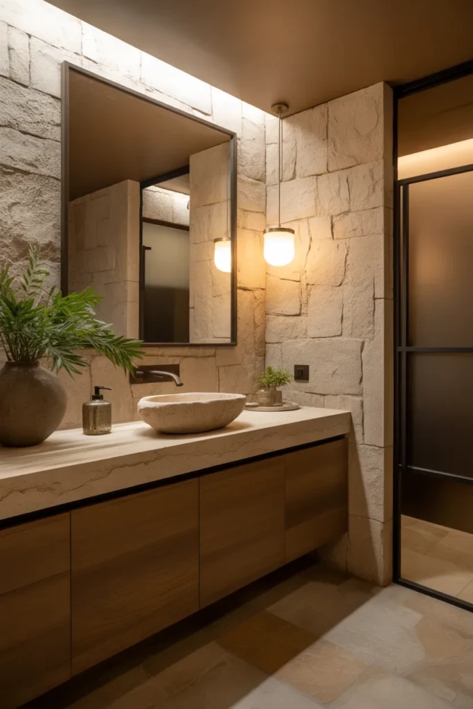  Earthy Modern Stone Bathroom