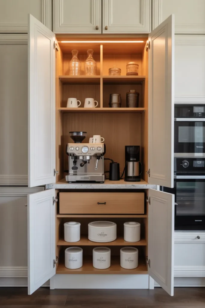   Built-In Coffee Station Inside a Cabinet