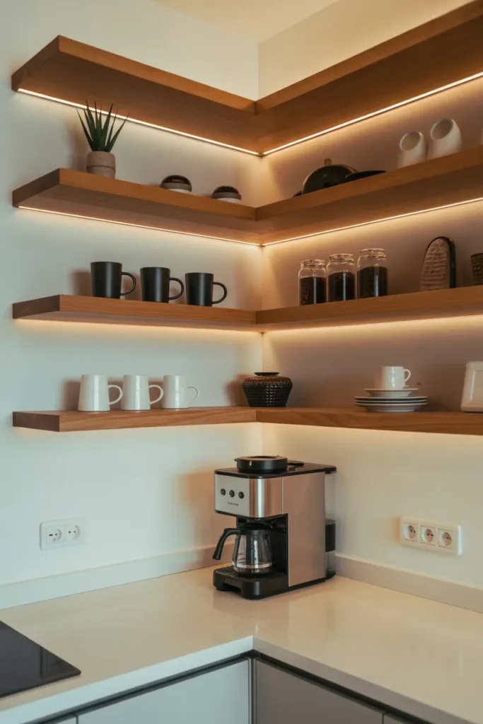  Coffee Station with Floating Corner Shelves